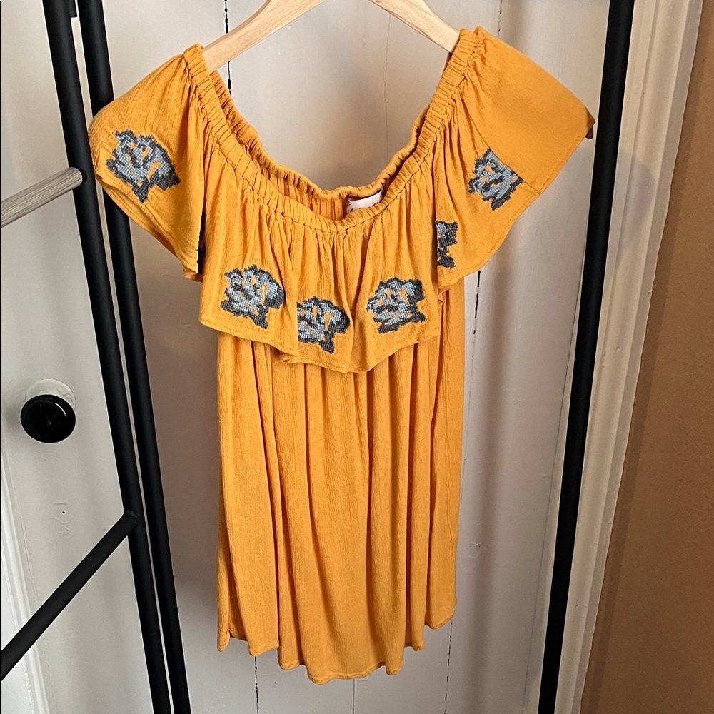 mustard colored Off-Shoulder Embroidered Women's Top